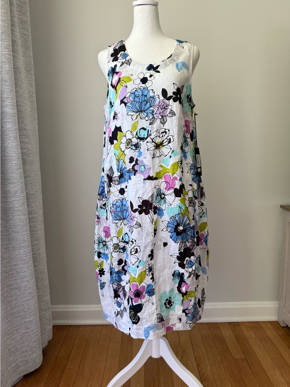 LIV by Habitat French Floral Linen Blend Sleeveless Bubble Hem Dress S NWT